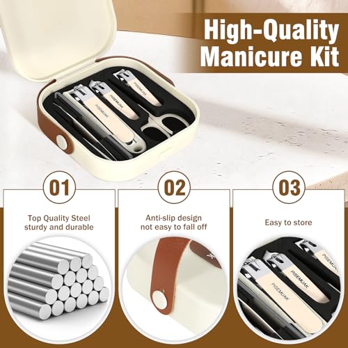 Manicure Kit, Portable Nail Kit with Travel Case, Stainless Steel Nail Clipper Set for Men Women, Includes 2 Clippers, Scissors, Tweezers, File, Cuticle Pusher & Cleaner