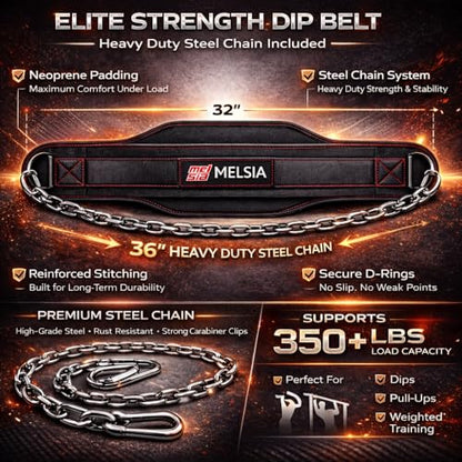Dip Belt with Chain or Rope – Heavy Duty Adjustable Weightlifting Belt, Neoprene Padded Comfort, 350–650 lbs Capacity for Pull Ups, Dips, Squats & Strength Training