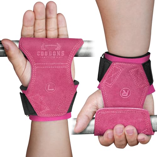 Weight Lifting Wrist Straps, Gym Straps Weight Lifting for Deadlift and Powerlifting, Double Layer Leather Wrist Wraps with Padded Cushion Wrist Loop, Weightlifting Grips for Men and Women - color: Rose Red