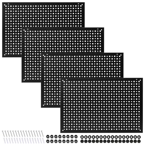 4 Pack Heavy Duty Steel Pegboard Garage Organization Panels,Universal 1/8 and 1/4 Pegboard Accessories,Suitable for Tool Storage,Garage Storage etc. (Black, 16X10.5) - color: Black, size: 16X10.5