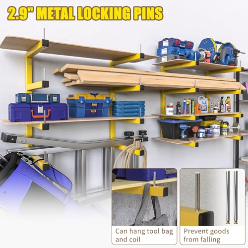 2-Pack Lumber Storage Rack, Wood Storage Racks Wall Mount, Heavy Duty Garage Wood Organizer with 4-Level System, Yellow Utility Rack Organization Up 800 Lbs, Metal Lumber Shelf for Indoor and Outdoor - style: D– 2 Pack, 4-Tier