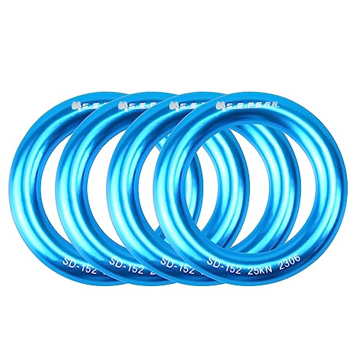 25kN Aluminum Rappel Ring, Perfect Tension O-Ring, Connection Ring for Rock Climbing, Arborist, Gold/Blue - color: big blue-4 pack
