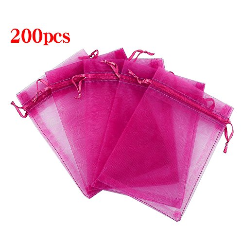 Boshen 100/200PCS Organza Gift Candy Sheer Bags Mesh Jewelry Pouches Drawstring Bulk for Wedding Party Favors Christmas (5" X 7"(200PCS), Hot Pink) - color: Hot Pink-5" X 7"(200PCS)