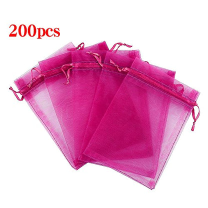 Boshen 100/200PCS Organza Gift Candy Sheer Bags Mesh Jewelry Pouches Drawstring Bulk for Wedding Party Favors Christmas (5" X 7"(200PCS), Hot Pink) - color: Hot Pink-5" X 7"(200PCS)