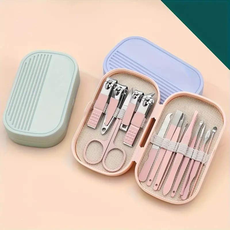 Manicure and Pedicure Kits 14PCS Stainless Steel Nail and Foot Care Tools Set for Nail Care, Including Nail Clippers and Shaping Tools with Portable Storage Box（Green）