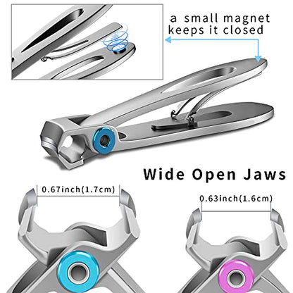 Nail Clippers Set,Fingernail Toenail Clippers for Thick Nails,Nail Clipper for Adult Men Women Seniors - size: Silver with carry sack