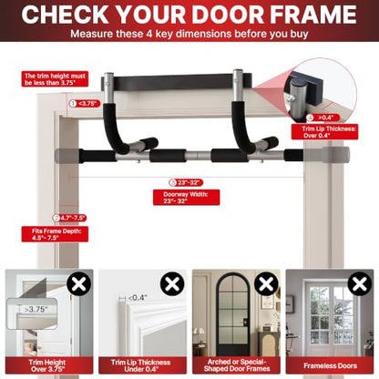 TOPOKO Pull Up Bar for Doorway, Heavy Duty Chin Up Station for Home Gym, Multi-Grip or Adjustable Door Frame Exercise Equipment for Upper Body Strength Training