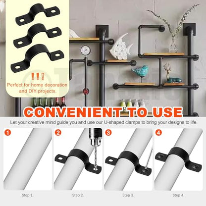 Tanstic 10Pcs Black Two Hole Pipe Strap, 1-1/4” Two Hole Strap U Bracket Rigid Pipe Strap Pipe Strap Clamp with Phillips Modified Truss Head Wood Screws for Fixing Pipe, Conduit, U Bracket - size: 1-1/4"