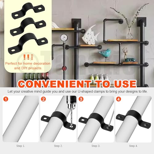 Tanstic 15Pcs Black Two Hole Pipe Strap, 3/4” 1” 1-1/4” Two Hole Strap U Bracket Rigid Pipe Strap Pipe Strap Clamp with Phillips Modified Truss Head Wood Screws for Fixing Pipe, Conduit, U Bracket - size: 20/25/30mm