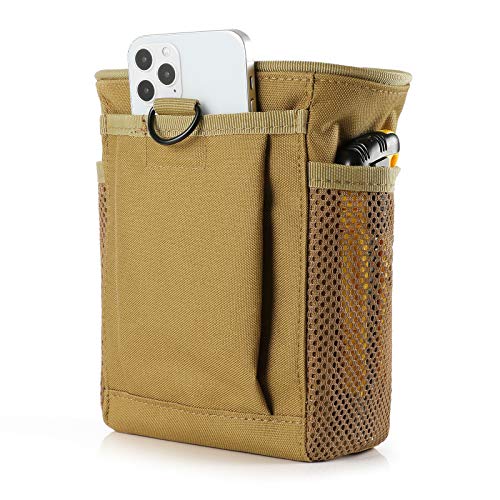 FRTKK Tactical Molle Drawstring Magazine Dump Pouch Outdoor Ammo Pouch, Adjustable Military Utility Belt Fanny Hip Holster Bag - color: 2 Pack-Tan