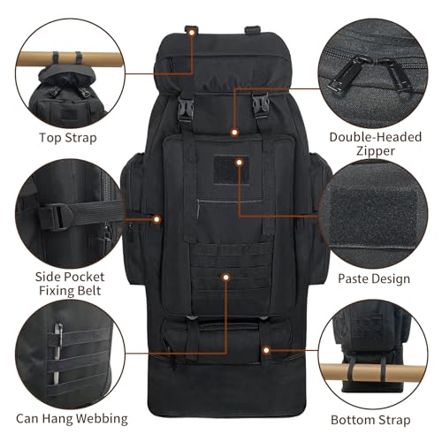 Hiking Backpack, 100L Large Camping Backpack, Expandable Waterproof MOLLE Rucksack, Outdoor Sport Travel Daypack Military Tactical Back pack for Men Women (Black) - color: 100l Black