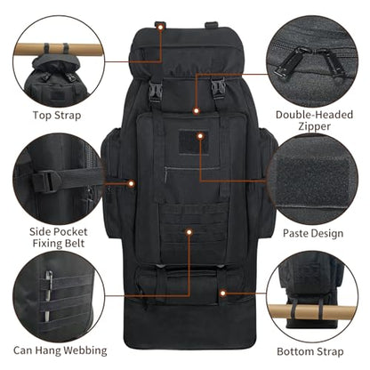 Hiking Backpack, 100L Large Camping Backpack, Expandable Waterproof MOLLE Rucksack, Outdoor Sport Travel Daypack Military Tactical Back pack for Men Women (Black) - color: 100l Black