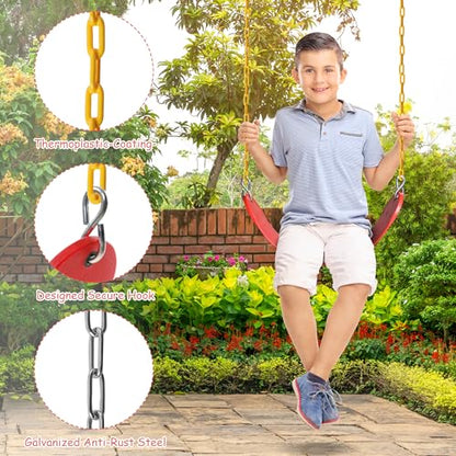 Sunnyglade 2PCS Swings Seats Heavy Duty with 66" Chain Support 250lb Red | Playground Outdoor Swing Seat Replacement with Snap Hooks, Coated Chains, Soft Eva Seat, Non-Slip Design & 250 Lb Capacity - color: Red
