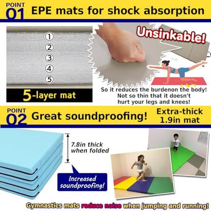 KaRaDaStyle Gymnastics Mat Folding Stretch Mats 71"x31"x2" Exercise Muscle Training Children Play Horizontal Bar Mat Yoga Sports Soundproof Home Use - color: Green/4-fold