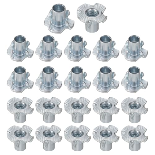 HARFINGTON 1/4x6mm T-Nuts 4 Pronged Tee Nut 0.69" x 0.24" Half Thread Carbon Steel Inserts for Wood, Rock Climbing Holds, Cabinetry, Furniture 50pcs - size: 1/4" x 0.24" x 0.69" x 0.24"