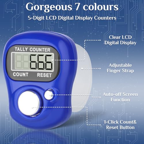 CHGANG 7 Pack Electronic Finger Tally Counter,5 Digit LCD Electronic Digital Display,Hand Tally Clicker Counter,Digital Handheld Tally Counter for Knitting,Coaching,Lap&Golf
