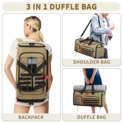Bosstin Gym Bag for Men & Women,45L Travel Duffle Sports Duffel Bag Gym Weekender Overnight Backpack with Shoe Compartment (Khaki) - color: 6Khaki