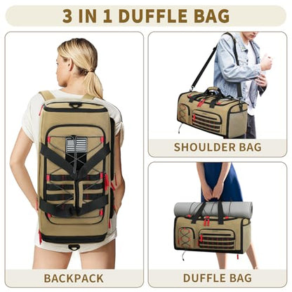 Bosstin Gym Bag for Men & Women,45L Travel Duffle Sports Duffel Bag Gym Weekender Overnight Backpack with Shoe Compartment (Khaki) - color: 6Khaki