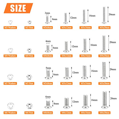 HELIFOUNER 810 Pieces M3 M4 M5 M6, 304 Stainless Steel Phillips Pan Head Machine Screws Bolts Nuts Washers Hardware Assortment Kit - size: M3 M4 M5 M6 (810 Pieces), style: Phillips Pan Head Machine Screws