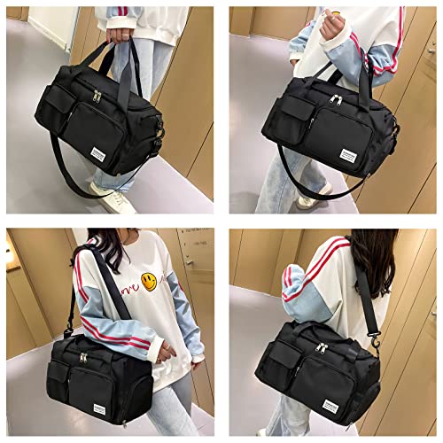 Small Gym Bag for Women, Travel Duffle Bag Carry On Weekender Bag with Shoe Compartment - color: 02#Black, style: Gym Bag&toiletry Bag