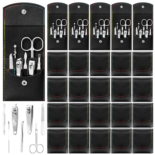 Geosar 50 Set Travel Manicure Kit Nail Clippers Pedicure Professional Nail Care Tools Stainless Steel Grooming Set with Portable Travel Case Gifts for Mother Father Men Women(7 in 1,Black) - color: Black