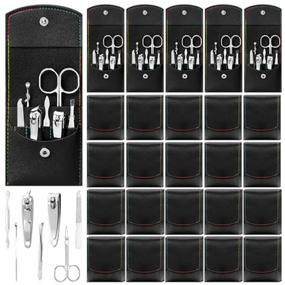 Geosar 50 Set Travel Manicure Kit Nail Clippers Pedicure Professional Nail Care Tools Stainless Steel Grooming Set with Portable Travel Case Gifts for Mother Father Men Women(7 in 1,Black) - color: Black