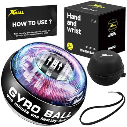 XMALL Torque Ball Hand Exerciser, Grip Strength Trainer, Forearm Strengthener, Wrist Power Gyro Ball, Hand Strengthening Devices, Wrist Strengthener, Finger Exerciser, Auto-Start - color: Black (Colorful Light)