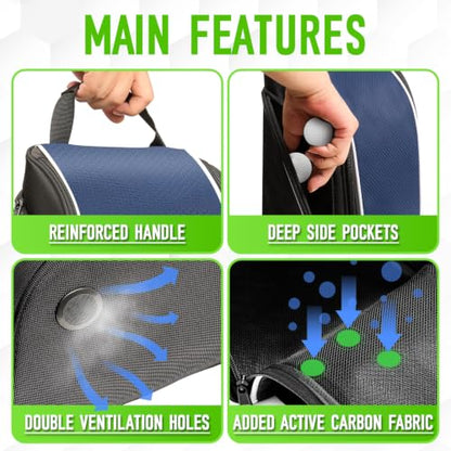 Smell Proof Shoe Cleat Bag for Travel Men - Golf Soccer Zippered Sport Shoe Carrier Bags with Ventilation & Side Pockets for Socks, Tees, Golf Balls; Golf Accessories Fathers Dad Day Gifts for Men