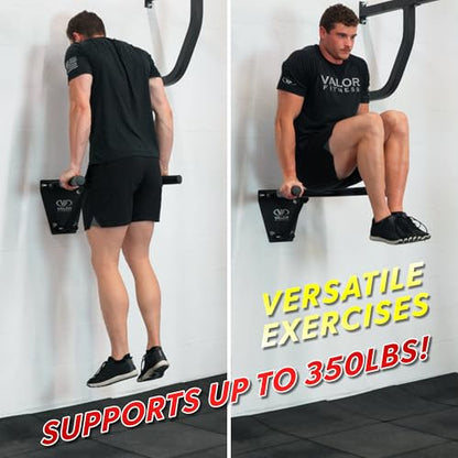 Valor Fitness Wall Mount Dip Bar, Foldable Dip Station | 350 lb Capacity, Multi-Grip Handles, Heavy-Duty Steel, Leg Raises, Bodyweight Training