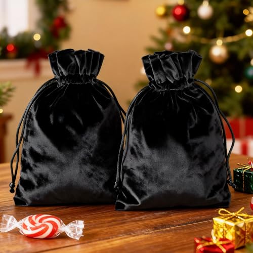 HRX Package Soft Velvet Gift Bags, 5.1x7.8 inch Velvet Drawstring Pouches -Black for Jewelry Crystal Dice Tarot Rune (4 Pack) - color: Black
