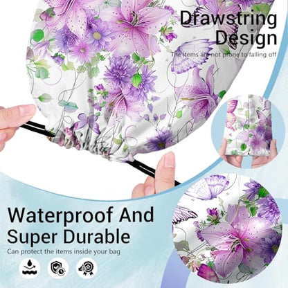 Gymnastics Grip Bag Lightweight Small Drawstring Grip Bags for Gymnasts - color: Flowers Butterfly Purple