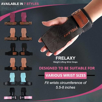 Frelaxy Lifting Wrist Straps for Women and Men, Weight Lifting Grips | Double-layer leather, Cushioned wrist support, Durable construction, Storage pouch, Deadlifts, rows, lat pulldowns - color: Black/Leopard
