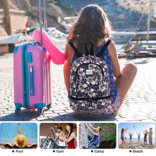 Dry Wet Drawstring Backpack with Shoe Compartment for Women Adjustable Gym Bag - color: Gray Rose