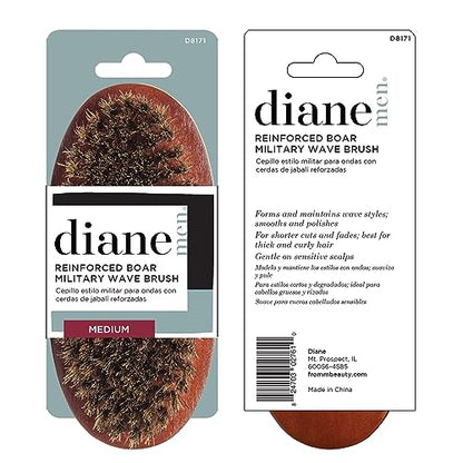 Diane Reinforced Boar Bristle Military Wave Brush for Men and Barbers – Medium Bristles for Thick and Curly Hair – Use for Detangling, Smoothing, Wave Styles, Restore Shine and Texture
