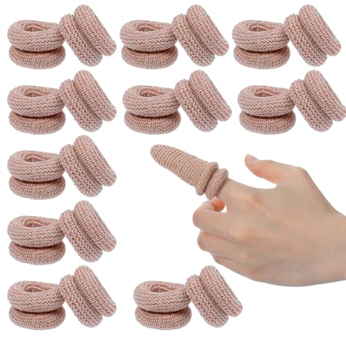 20Pcs Cotton Finger Cots, Reusable Breathable Elastic Fingertip Bandages Compression Sleeve Finger Glove Protectors for Wounds Gardening Work - Skin Color