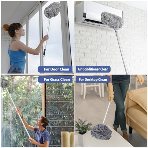 FONUNO Ceiling Fan Cleaner Duster High Ceiling Extended Fan Blade Cleaner | Reusable Microfiber Ceiling Fan Duster with Extension Handle from 13 to 50 Inch for Furniture Bookshelves Wall Door, Gray - color: Gray