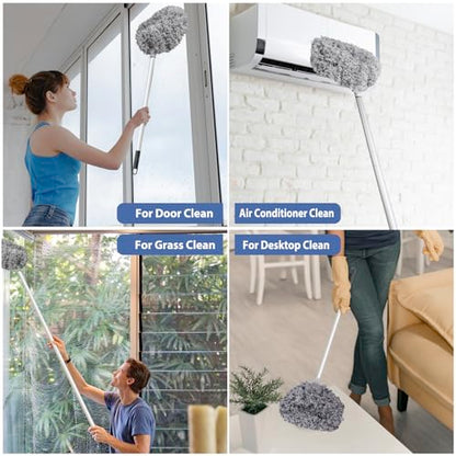 FONUNO Ceiling Fan Cleaner Duster High Ceiling Extended Fan Blade Cleaner | Reusable Microfiber Ceiling Fan Duster with Extension Handle from 13 to 50 Inch for Furniture Bookshelves Wall Door, Gray - color: Gray