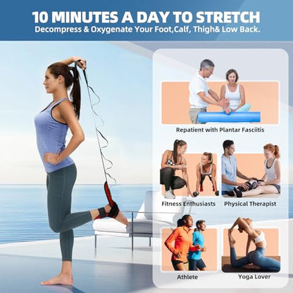 comness Foot and Calf Stretcher Stretching Strap For Plantar Fasciitis, Heel Spurs, Foot Drop, Achilles Tendonitis & Hamstring. Yoga & Leg Stretch Strap. (Red) - color: Red