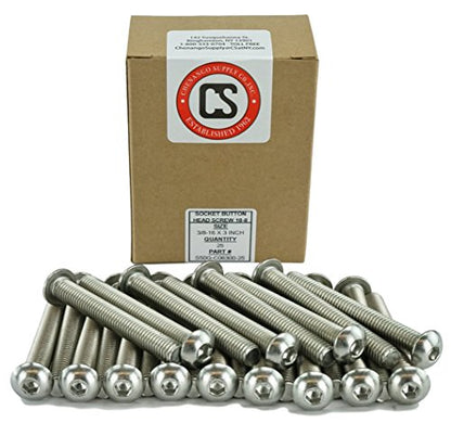 Chenango Supply 3/8-16 x 3 Stainless Socket Button Head Cap Screws | 18-8, Coarse Thread, Full Thread, Hex Drive, Corrosion-Resistant - size: 3/8-16 X 3