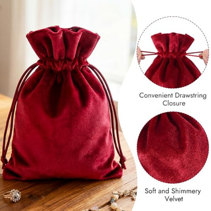 HRX Package Soft Velvet Gift Bags, 5.1x7.8 inch Velvet Drawstring Pouches -Red for Jewelry Crystal Dice Tarot Rune (4 Pack) - color: Red