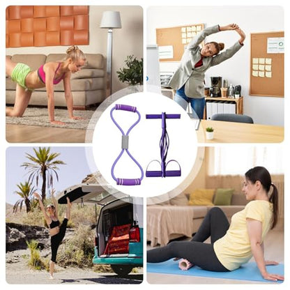 Pedal Puller Resistance Band 8-Tube Puller Rope | with 8-shaped Training Strap Adjustable Elastic Yoga Bands for Stretching for Fitness Workout Pilates - color: Purple