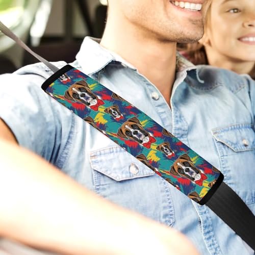 Universal Fit Cute Boxer Dog Car Seat Belt Pad for Elderly Support, Stroller Pushchair High Chair, 1 Pair Shoulder Harness Cover Neck and Shoulder Support - color: Pattern 1186