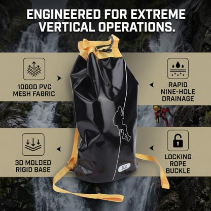 Rope Backpack, Rock Climbing Gear Bag with Drainage Holes & Internal Hangers for Outdoor Rescue & Canyoneering (30L)