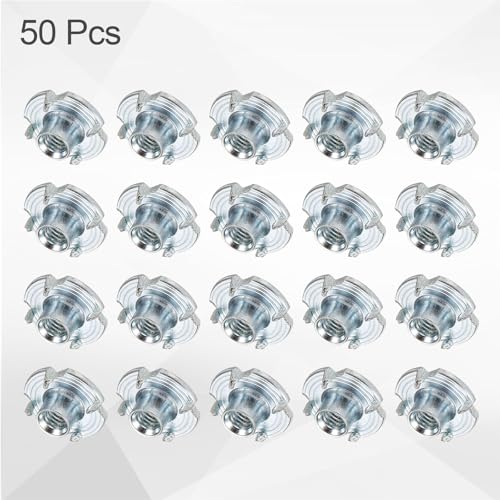 HARFINGTON M4x6mm T-Nuts 4 Pronged Tee Nut 0.57" x 0.24" Fully Thread Carbon Steel Inserts for Wood, Rock Climbing Holds, Cabinetry, Furniture 50pcs - size: M4x6mm