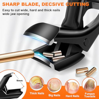 Toenail Clippers for Seniors, 2026 Upgrade Angled Head Nail Clippers for Men with Catcher, CLPPNA Ergonomic Toenails Clipper for Thick Toenails Long Handle, Sharp Wide Jaw Fingernail Clippers Adult - style: 3PCS(2025 Angled Black ）