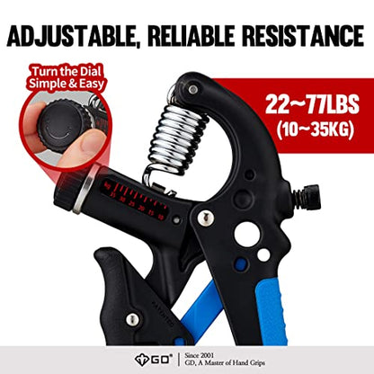 GD Grip2 Adjustable Grip Strength Trainer Hand Gripper Forearm Strengthener | Adjustable resistance 22~77lbs Squeezer, Hand grip strengthener, Gripper exerciser Devices, Stress Relief Grips Recovery - color: BLUE