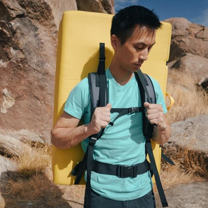Asana Focus Crash Pad for Bouldering & Climbing - Dual Density Foam with Open/Closed Cell Layering - Deluxe Suspension System - Metal Cam Buckles & High-Vis Handles - 48x36x4