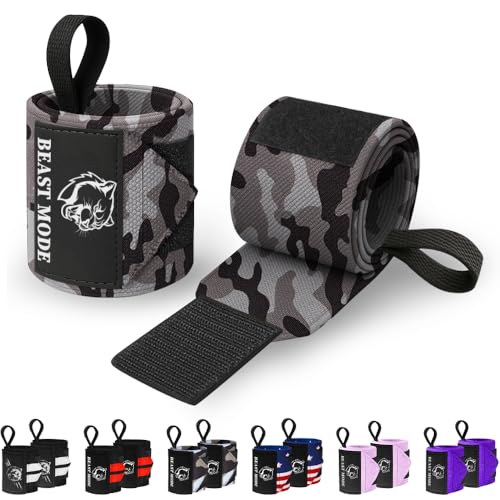 TECEUM Weightlifting 18" & 12" Wrist Wraps with Thumb Loop – Heavy Duty Wrist Workout Braces for Men and Women – Ideal for Powerlifting, Strength Training, Bodybuilding - color: Black Camo, style: 18" – Beast Mode