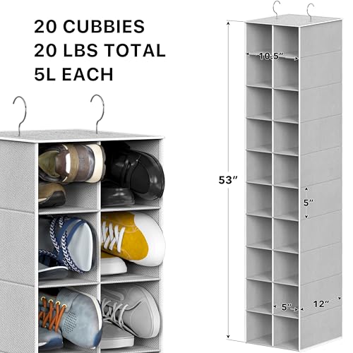 Simple Houseware 20 Section Shelves Hanging Shoes Organizer, Gray | Dual Metal Hooks, 10 Tier, Holds Up to 20 lbs, for Narrow Space - color: Grey
