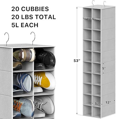 Simple Houseware 20 Section Shelves Hanging Shoes Organizer, Gray | Dual Metal Hooks, 10 Tier, Holds Up to 20 lbs, for Narrow Space - color: Grey